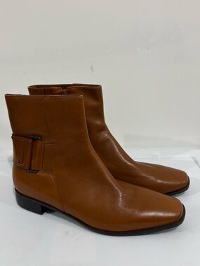 Talbots Brown Leather Ankle Boots with Side Buckle - Size 8.5